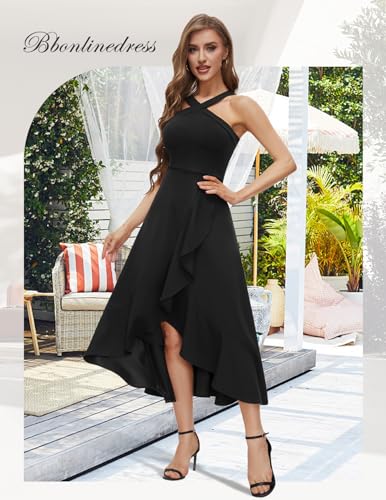 Bbonlinedress Halter Cocktail Women Dresses Prom Formal Wedding Bridesmaid Dress Ruffled Maxi Hi-Lo Evening Party 2025 Dress2