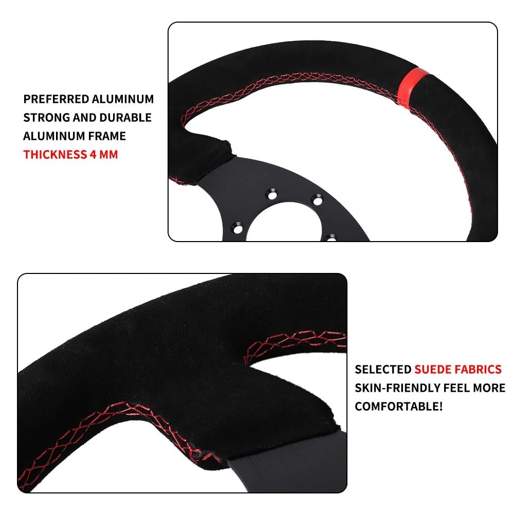 Volante da Corsa universale,Volante da Corsa Volante piatto da 330 mm in pelle scamosciata con telaio in alluminio da 13 pollici da corsa(B)