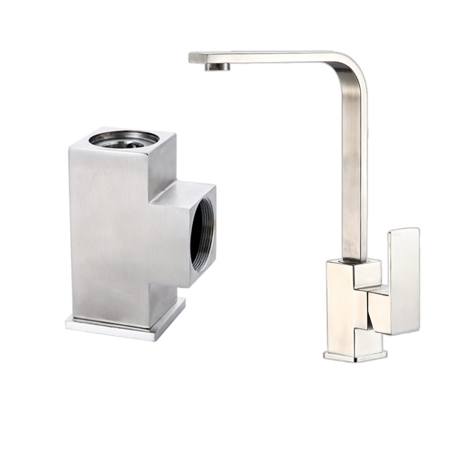 Flexible Swivel Tap, Square Kitchen Stainless Steel Faucet Hot and Cold Mixer Sink Tap Deck Mounted Water(304-A)