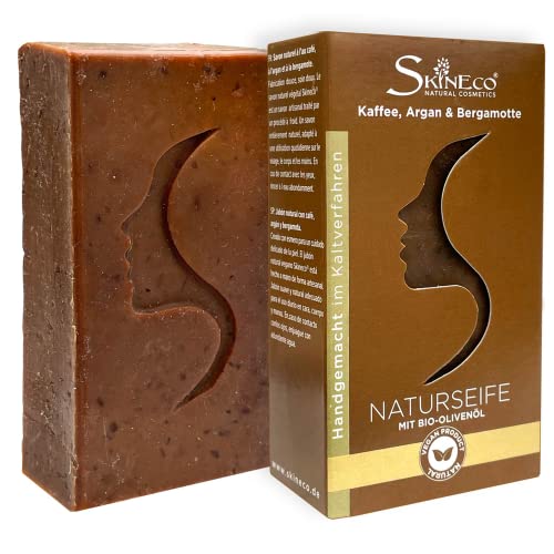 Skineco Jabón natural, jabón de ducha sostenible con bergamota, argán, café, aceite de oliva orgánico, jabón corporal Cover