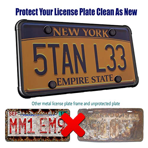 Fbjtdq License Plate Cover And Silicone Frame Combo - New Flat Clear Smoked Design Novelty Cover Fit Car Plates, Unbreakable Black License Plate Frame & Cover To Protect Plates, With Screws, Caps #TOP1