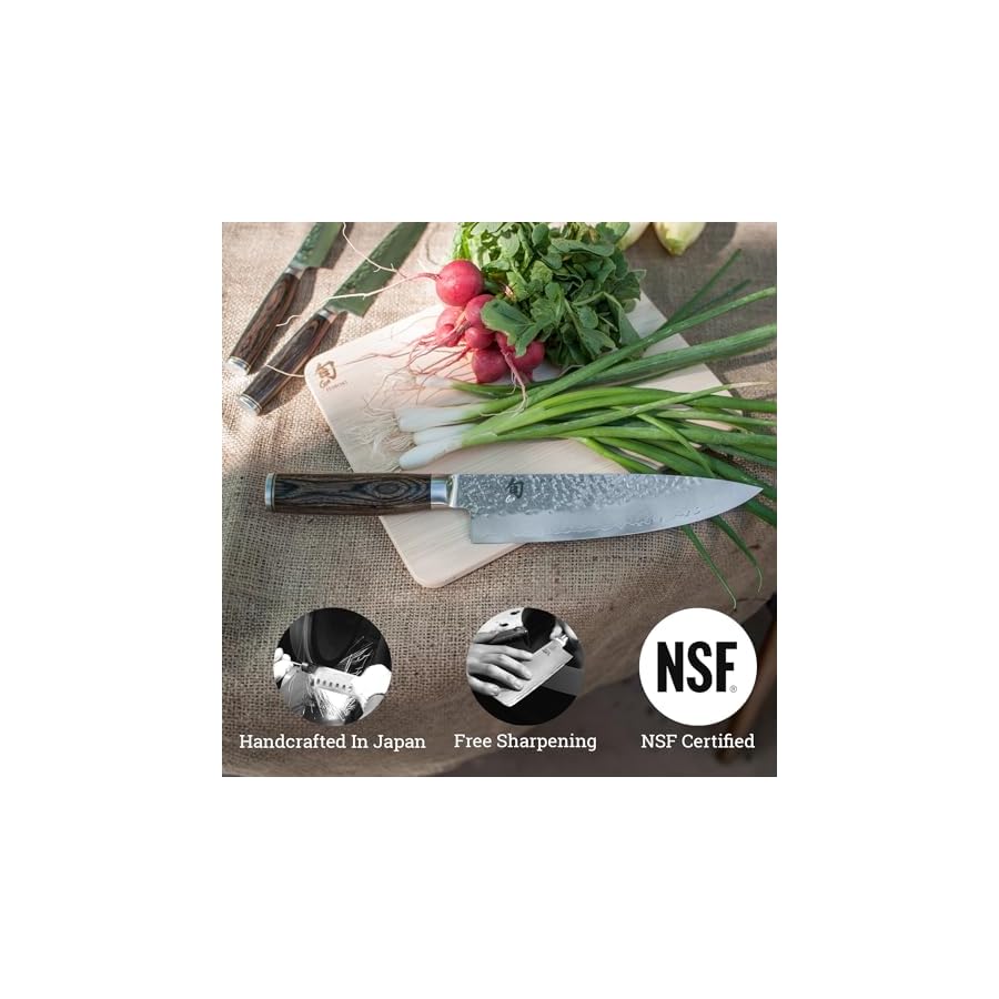 Shun Premier 3 Piece Starter Set, Includes 8" Chef, 4" Paring & 6.5" Utility Knives, Handcrafted Japanese Knife Set, VG-MAX Core with Damascus Stainless Steel Cladding, Pakkawood Handle