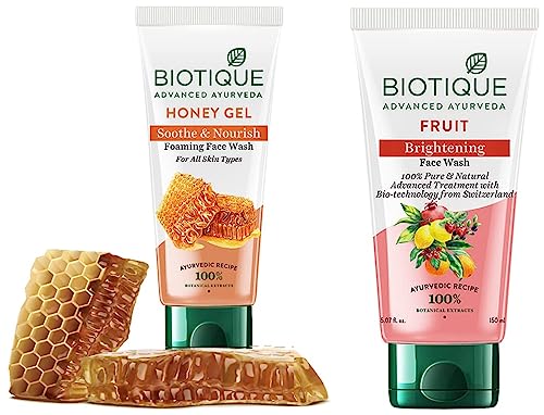 Image of Biotique Bio Honey Gel Refreshing Foaming Face Wash for All Skin Types, 100ml and Biotique Bio White Advanced Fairness Face Wash, 150ml