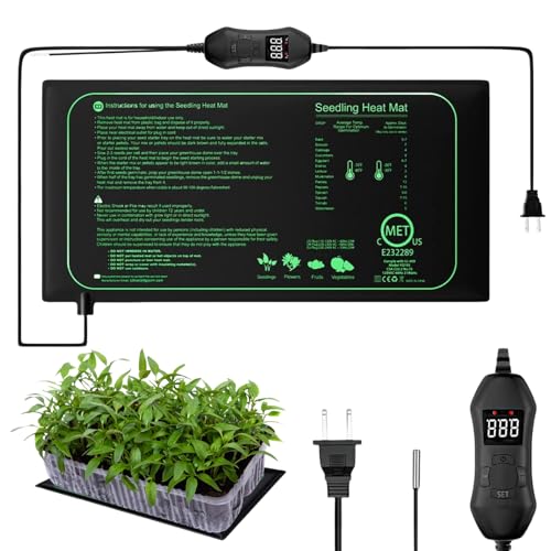 AXVRAV 50W Heizmatte Pflanzen mit Thermostat, 52,5 x 25cm Heizmatte für Sämlinge, Zimmergewächshaus Wärmematte, Erlaubt Temperatur Regelung in 1℃ (20-45℃), für Sämlinge, Haustiere und Reptilien
