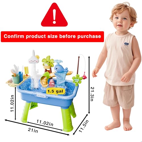 MeXYZ 2026 Upgraded Water Table for Toddlers 1-3, Kids Mini Play Sink Toys with Running Water & Electric Pump, Kitchen Sink Sensory Toy, Fishing Game Outdoor Water Play Table for Kids Ages 4-8, Blue — view 3