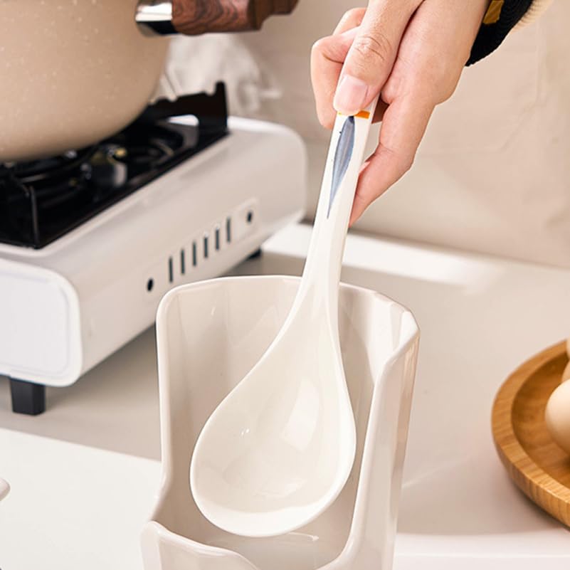 BRIGHTFUFU Ceramic Pot Lid Holder and Spoon Rest - Multi-Function Kitchen Organizer for Countertop - Anti-Slip Base, Keeps Counter Clean White