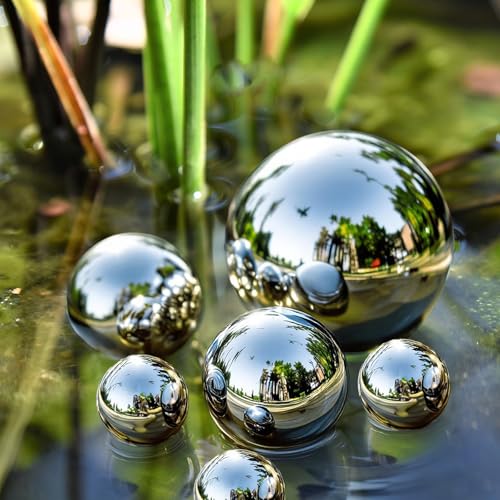 LAINIKE 6 Stück Dekokugel Schwimmkugeln Edelstahl Dekokugel Silber Schwimmkugeln Teichkugeln Schwimmkugel für Teich Miniteich Zierbrunnen Metallkugel Garten Deko Kugel (Silber)