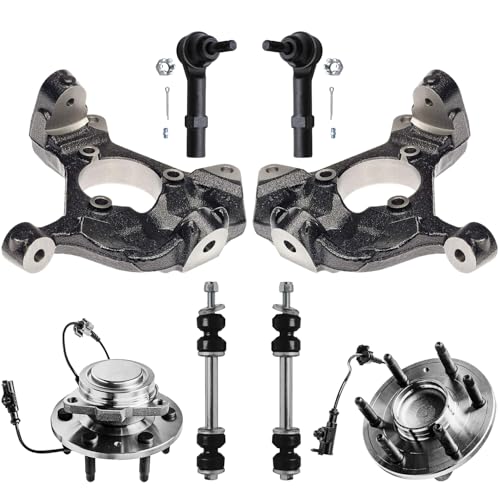 Image of Detroit Axle - 8pc RWD Front Knuckles Kit for 2007-2013 Chevy Silverado 1500 GMC Sierra 1500, 2007-2014 Suburban Yukon XL 1500 Escalade ESV Tahoe, Knuckles Outer Tie Rods Sway Bars Wheel Bearing Hubs