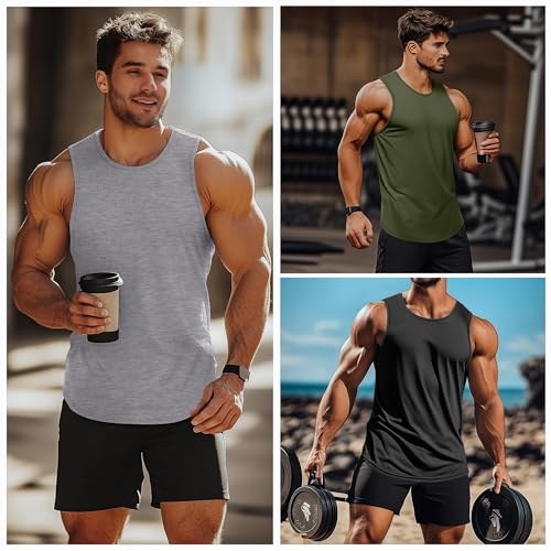 3 Pack Big and Tall Cotton Men's Tank Tops Plus Size Workout Sleeveless Tee Shirts Crew Neck Muscle Shirts L-5XL2