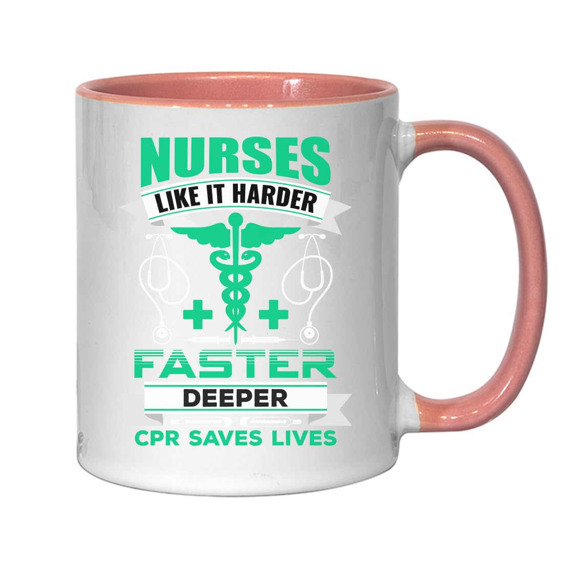 Nurses Like It Harder Deeper CPR Saves Lives Green Medicine Logo ceramiczny kubek do herbaty kawy różowy