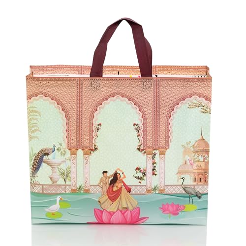 Image of Lavya Large Size Pack of 20 Pcs Reusable Non-Woven Laminated Gift Bags, Wedding Gifts, Shagun, Traditional Gifting, Saree Mithai Chandi Carry Bag (Wedding Special MultiColor, L-16x14x4)