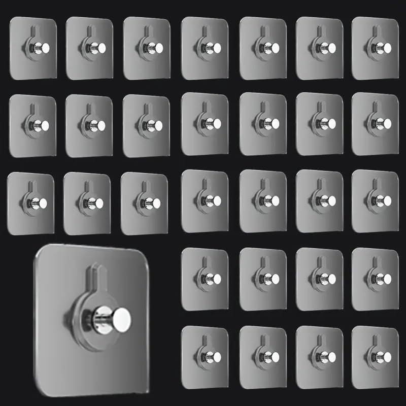 30pcs Picture Hangers Without Nails, Transparent Waterproof Picture Hanging Hooks, Adhesive Wall Hooks, Invisible Traceless Hook