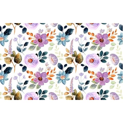 Self Adhesive Decorative Floral Shelf Liner Contact Paper Watercolor Purple Flower Drawer Liner Peel and Stick Floral Wallpaper for Walls Cabinets Dresser Table Decal 17.7X117 Inches Cover