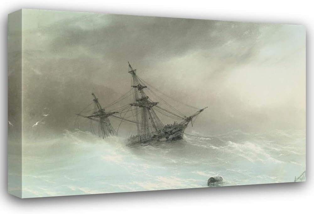 ArtDirect Ship in a Stormy Sea (1888) 36x24 UnFramed Museum Art Print Poster Ready for Framing by Ivan Konstantinovich Aivazovsky (Russian, 1817-1900)