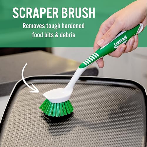 Image of Libman Dish Brush Set with Long Handle - Deep Cleaning Brushes - Dish Scrubber & Scraper - Kitchen Scrub Brush for Dishes, Sinks, Pots, Pans, Vegetables