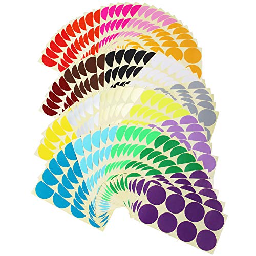 LJY 800 Round Dot Stickers 50 mm, 20 Colors, 100 Sheets for Planner Coding