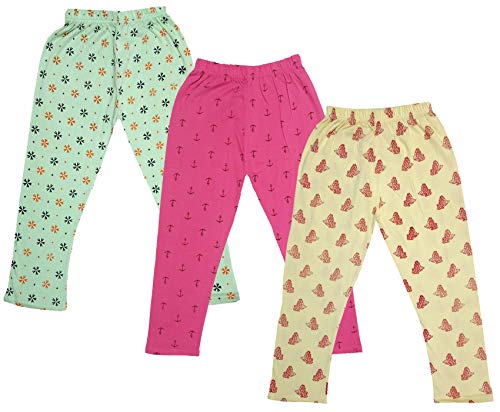Image of IndiWeaves Girls Printed Cotton Capri Pants for Summer (Lemon,Magenta,Green, 10-11 Years) Pack of 3