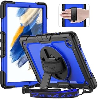 Timecity Case for Samsung Galaxy Tab A8 10.5 Inch (SM-X200 /X205 /X207) Heavy Duty ShockProof Cover with Screen Protector, 360 Rotating Stand and Pen Holder for Samsung Tab A8 Tablet, Dark Blue