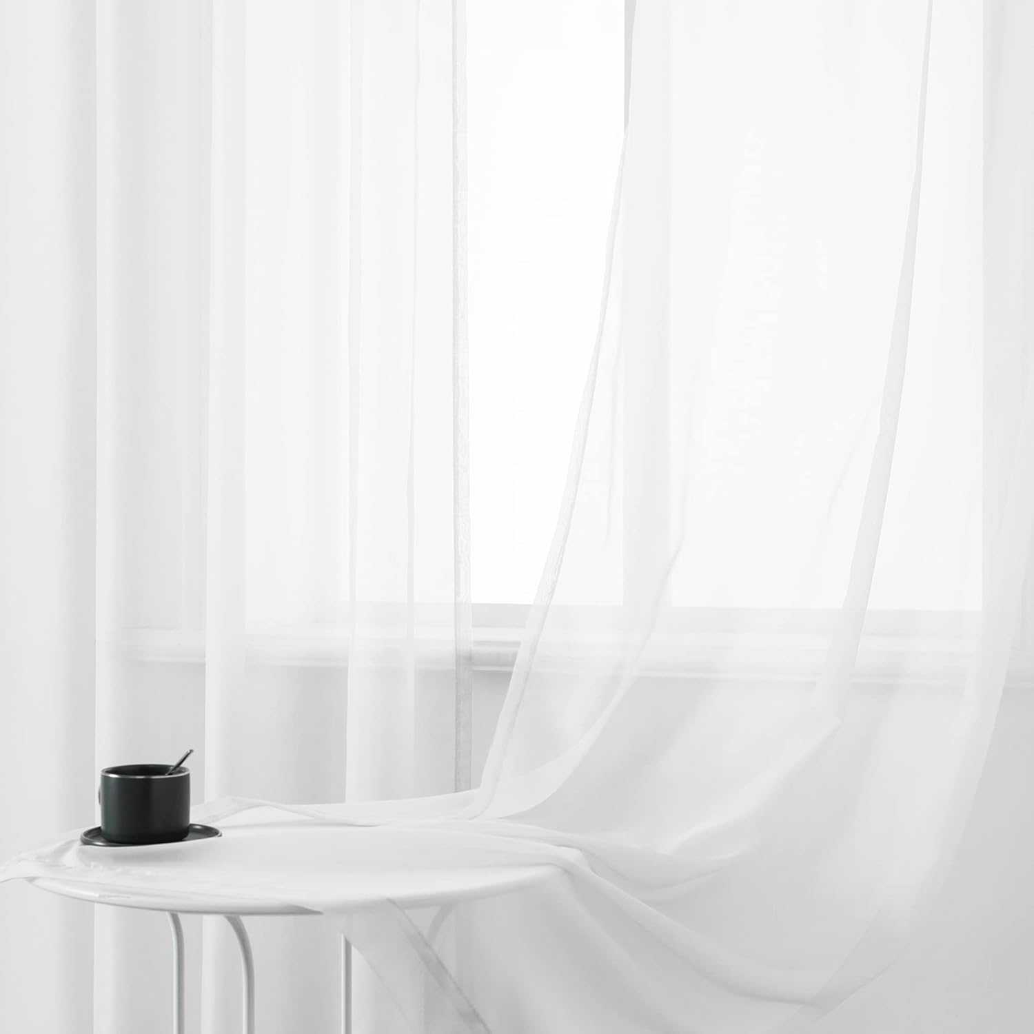 DUALIFE White Voile Sheer Curtains Grommet,Look Semi Sheer Windows Panels,Elegant Solid Color Touch Soft Drapes, 52X120 Inch for Living Room Bedroom,Set of 2 Panels