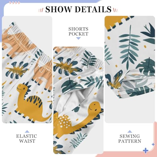 Pajama Bottoms, Dinosaurs with Tropical Leaves Sleeping Pant Lounge Wear Pajamas Long Pants Sleepwear Pjs4