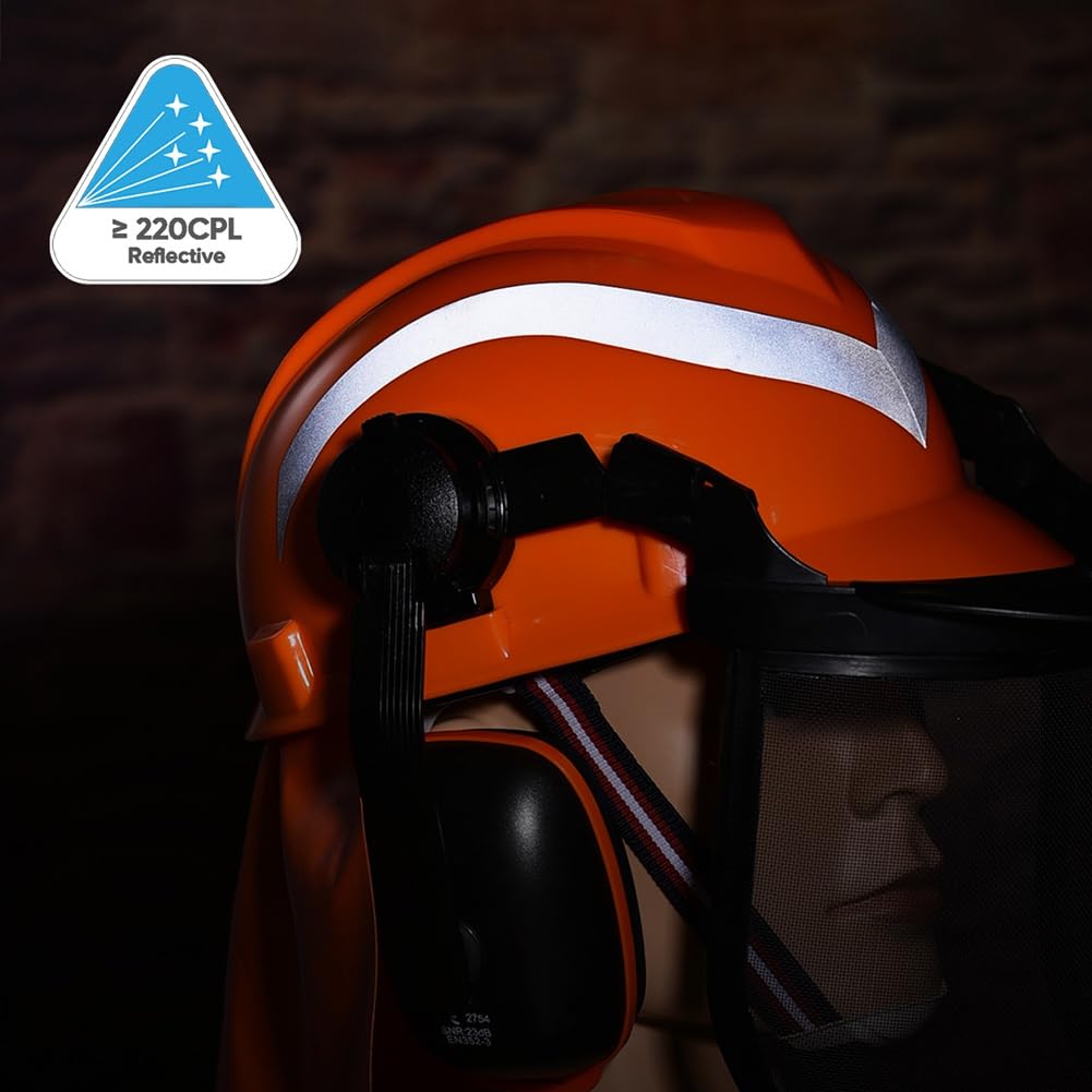 Industriale per Motosega con Rete per Le Orecchie e Visiera In Plastica Trasparente, Regolabile, per Lavori Forestali e di Arboricoltura.