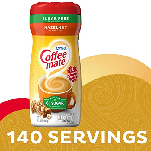 Coffee Mate Hazelnut Sugar Free Powdered Creamer, 10.2 Oz Canister (Pack Of 2) With By The Cup Coffee Scoop #TOP1