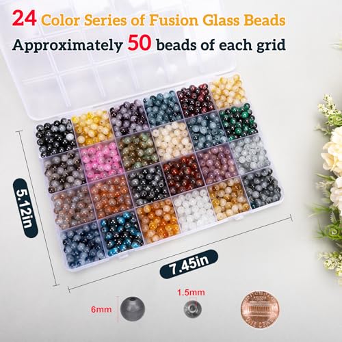 Image of XSEINO About 1200+ pcs 6mm Glass Beads Bracelet Making Kit, 24 Assorted Black and White Bi-Color Fusion Series Crystal Beads for Jewelry Making, DIY Crafts, Friendship Bracelets