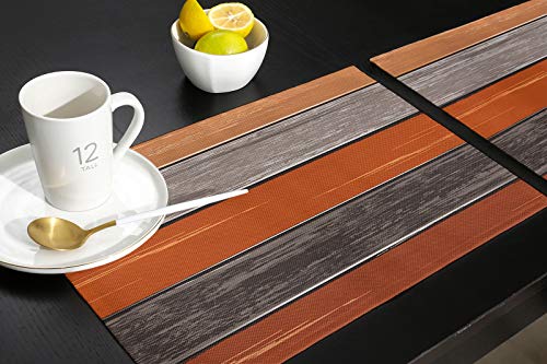 Farmhouse Fall Thanksgiving Placemats Set Of 6, Retro Rustic Barn Wood Texture Polyester Stain Resistant Table Mats Washable Placemat Decoration For Kitchen Dining Table Ombre Burnt Orange Gray #TOP4