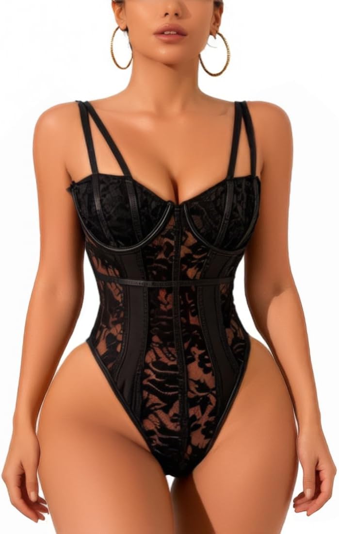 Women Sexy Lace Teddy One Piece Bodysuit Push Up Lingerie Babydoll Nightwear