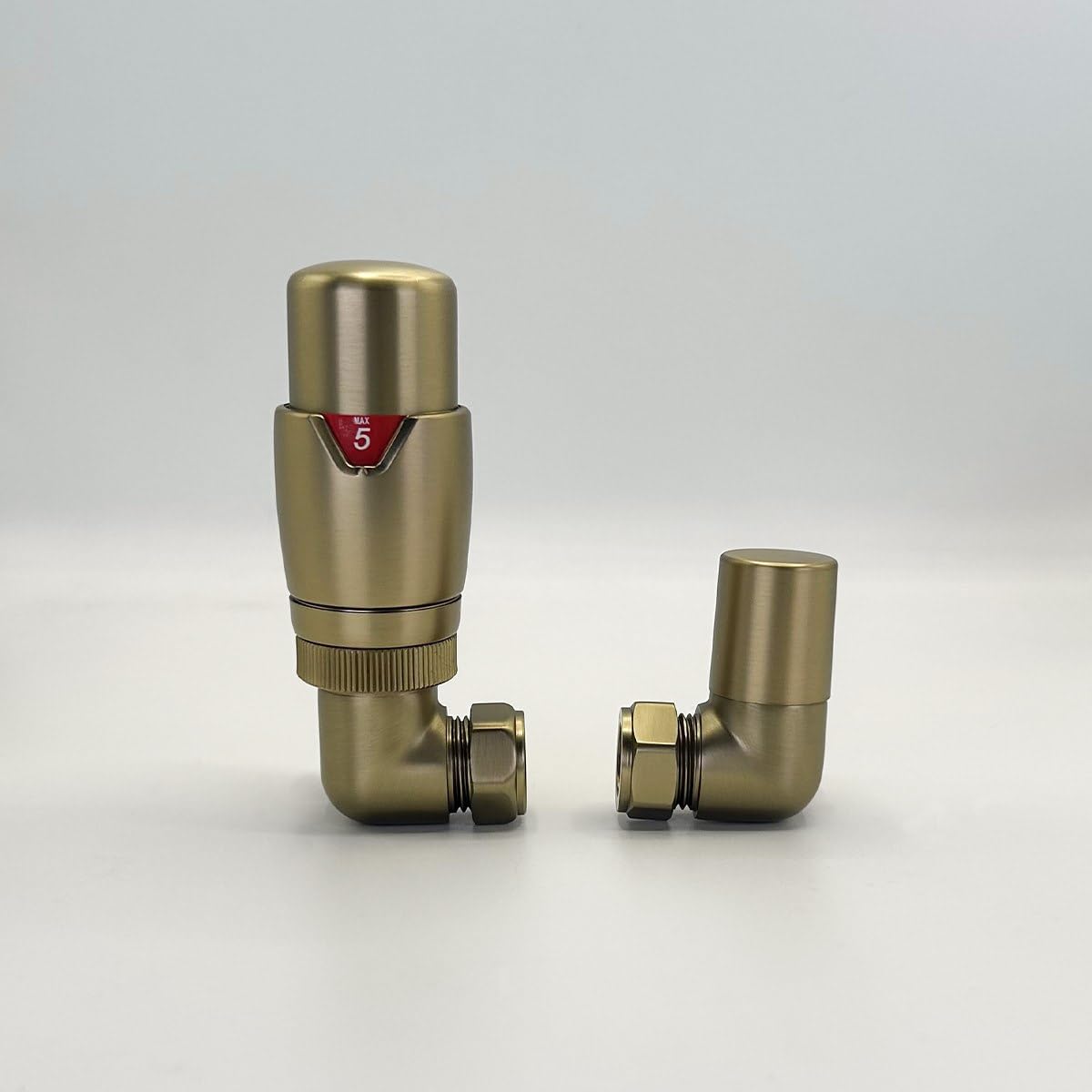 Lux Heat Corner Brushed Brass Thermostatic Radiator Valve (TRV) Set
