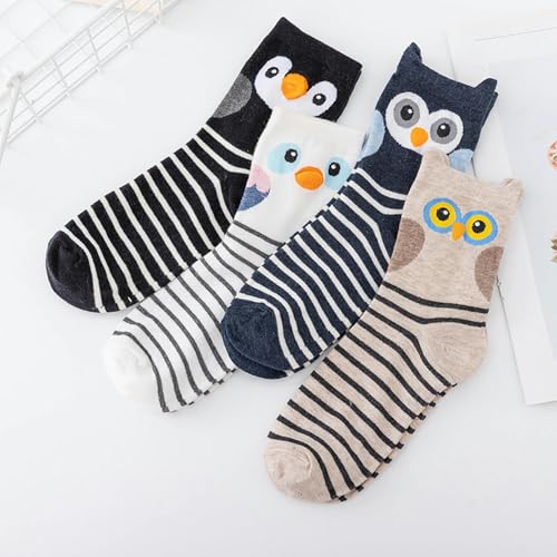 5 pairs - spring and summer pure cotton women's thermal socks, animal striped stockings3
