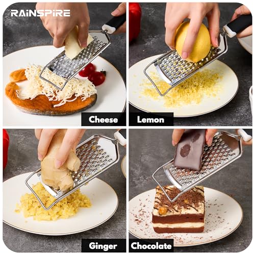 Rainspire Professional Cheese Graters for Kitchen Stainless Steel Handheld, Metal Lemon Zester Grater With Handle For Cheese, Chocolate, Spices, Kitchen Gadgets And Tools, Soft Grip Handle, Black - Image 6