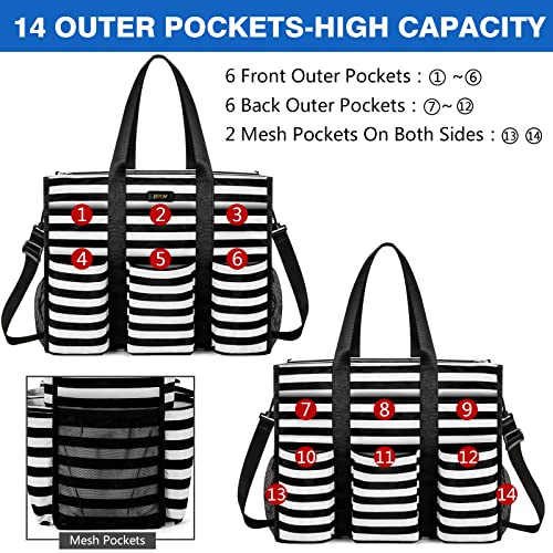 Image of IBFUN Utility Tote Bag with 24 Pockets, Large Teacher Tote for Women with Laptop Compartment, Travel Tote Bag with Zip Top
