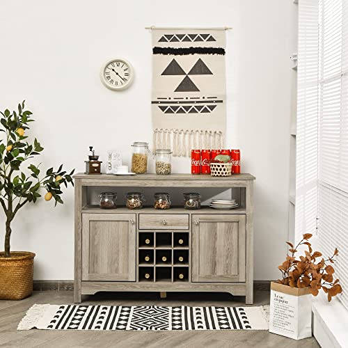 Loko Buffet Cabinet With Storage, Kitchen Storage Cabinet With Anti-Toppling Fitting, Sideboard Buffet With Removable Wine Rack, 46 X 16 X 31.5 Inches (Grey) #TOP3