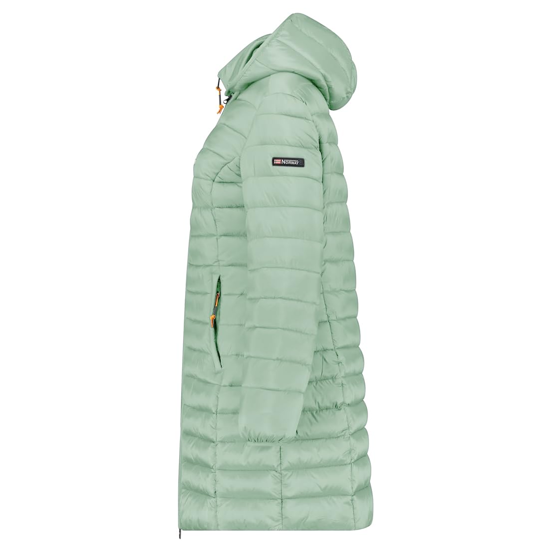 Geographical Norway Atikolor Lady Long Hood Parka Mujer Larga con Capucha Cremallera Central Poliamida Cortavientos Bolsillos Laterales Parche Brazo Bandera Pecho