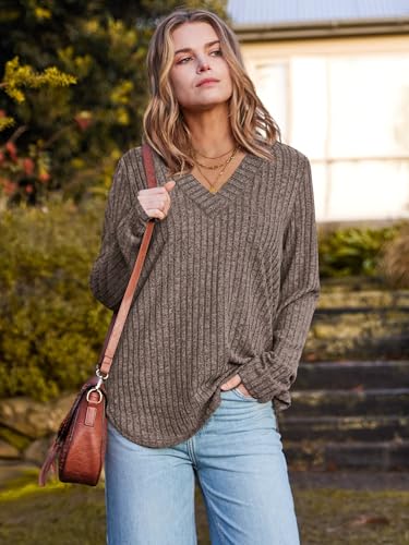 WIHOLL Long Sleeve Shirts for Women V Neck Tops Tunic Fall Winter Sweaters 2025 Clothes3