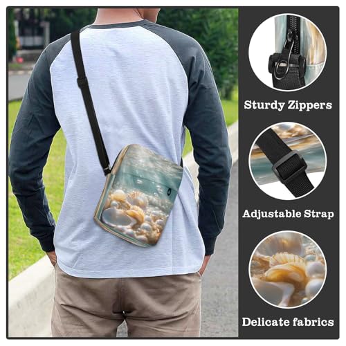 MCHIVER Small Messenger Bag Blue Seashell Pearl Crossbody Bag for Men Women Sling Shoulder Bags for Cycling Hiking Running4