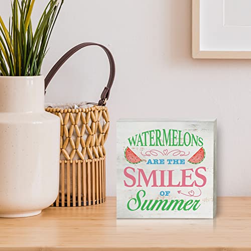 Watermelons Are The Smiles Of Summer Wood Box Sign Home Decor Rustic Summer Wooden Box Sign Block Plaque For Wall Tabletop Desk Home Kitchen Decoration 5" X 5" #TOP4