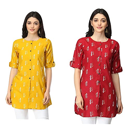 Image of DHRUVI TRENDZ Women's Rayon Regular Short Kurta