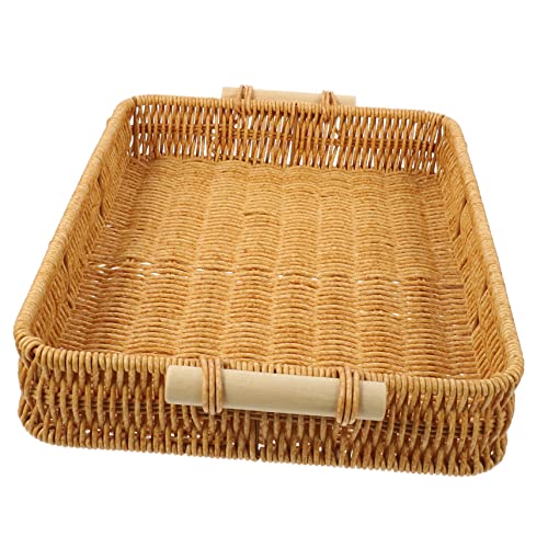 SOLUSTRE Hand Woven Rustic Storage Basket Tray for Fruits Decorative Woven Storage Basket for Kitchen Living Office for Breakfast and Food Display