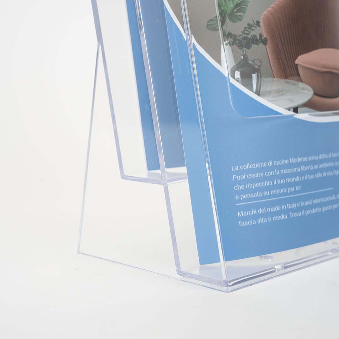 Danieli | Expositor porta folletos de mesa con 2 plazas A4 de acrílico transparente - Expositor de mesa - Expositor para volantes, tarjetas, portadocumentos y tarjetas (3)