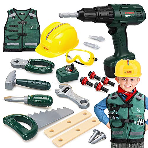 STEAM Life Kids Tool Set - Battery Powered Toy Drill - Pretend Play Toy Tool Set for Toddlers with Tool Vest, Hard Hat, Drill, Toy Tools - Tool Kit for Kids - Play Tool Set for Boys Kids3 4 5 6 7