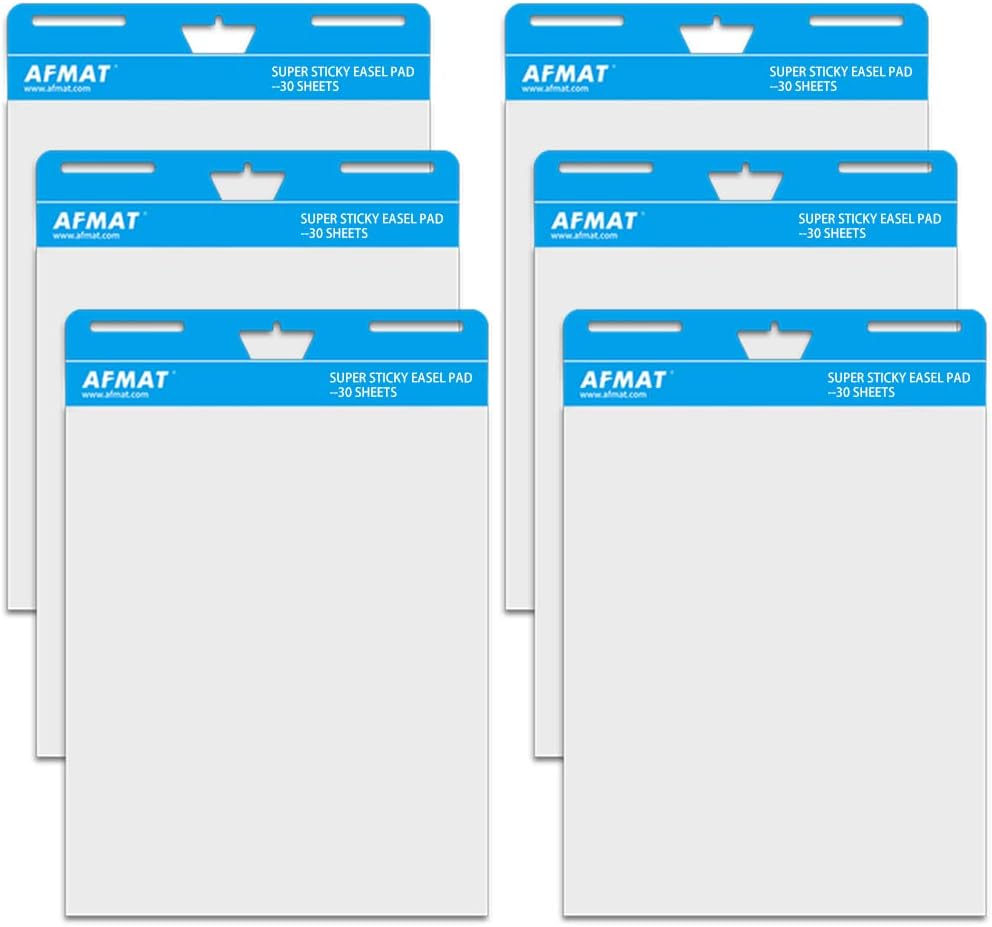 AFMAT Sticky Easel Pad, UPGRADED Chart Paper for Teachers, Large Self Stick Flip Chart Easel Paper, 25 x 30 Inches, 30 Sheets/Pad Chart Paper, 6 Pads