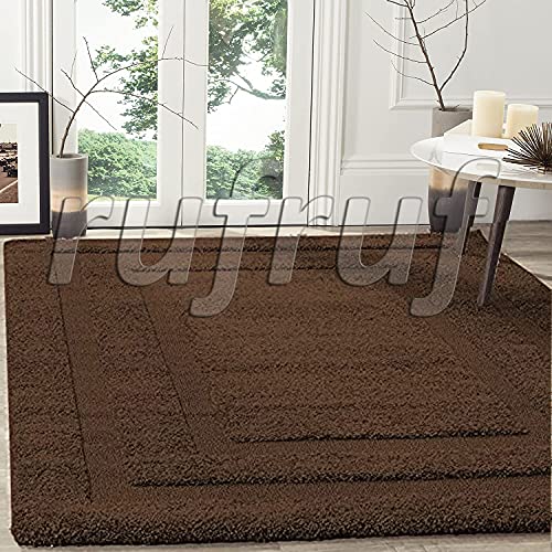 Image of (Pack of 2 Rectangular Box Shaggy Carpet for Living Room, Bedroom, High Low Design Finish Microfiber 1.8 Inch Pile High, 2x5 Feet Runner Brown|Brown Color