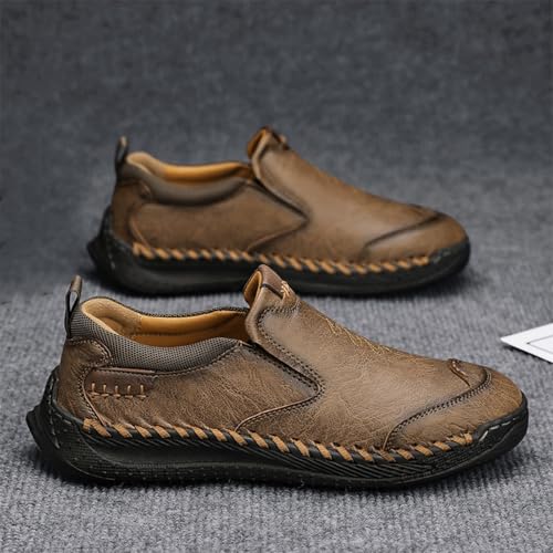 Men's Slip - on Casual Loafers，Mens Comfortable Moccasin Shoes for Walking and Driving, Soft Daily Sneaker, Mocasines para Hombre Khaki Brown Black2