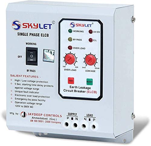 SKYLET Single Phase ELCB + RCCB with Adjustable Overload (up to 32A) with high & Low Voltage Protection, Overload Protection, Adjustable Leakage Current 3 to 30 mA (Shock Guard) (B07NQ88M4X) Amazon Price History, Amazon Price Tracker
