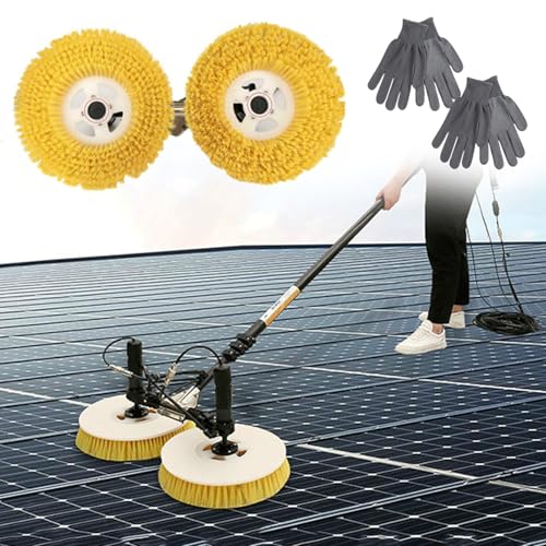 Solar Panel Cleaning Brush Electric Cleaning Tool, Photovoltaic Panel Cleaner with 2 Gloves, Dry and Water Cleaning with Telescopic Rod (3.5M)