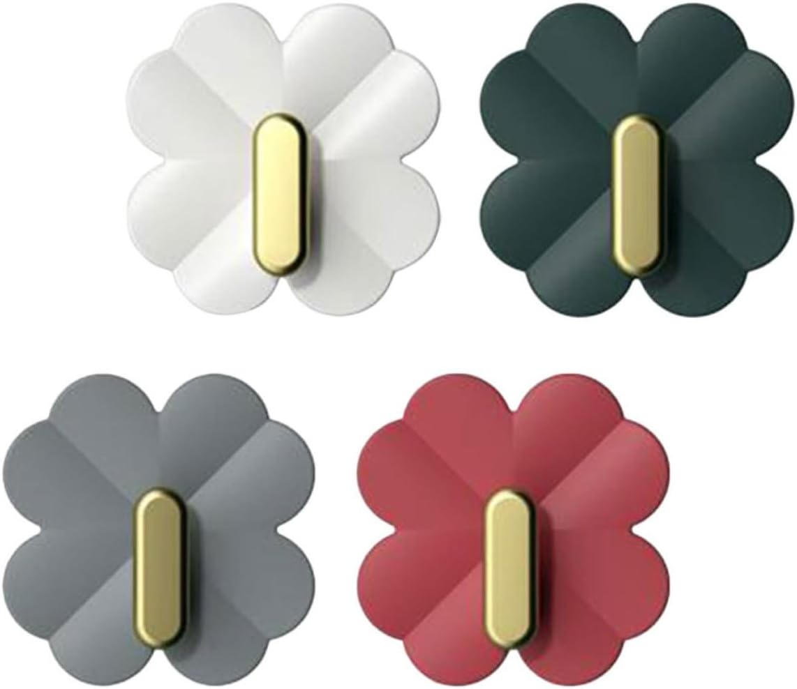 PP Plastic, Four Leaf Clover Multi Use 4pcs Adhesive Wall Hooks