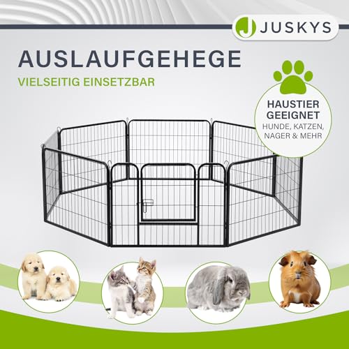 Juskys Welpenauslauf - Welpenlaufstall 8-teilig aus Metall- Freigehege mit Tür - Welpengitter für Hunde, Hasen & Kleintiere (160x160x60 cm)
