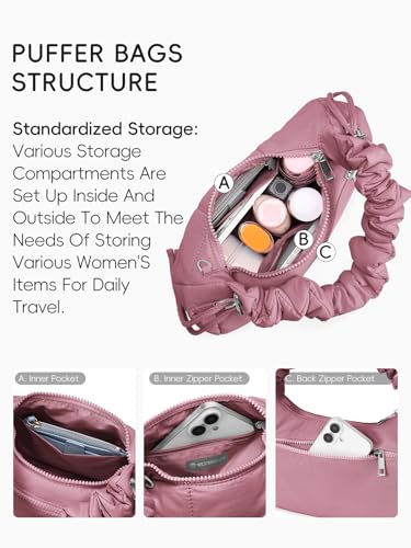 Image of WESTBRONCO Small Puffer Shoulder Bag, Quilted Crescent Crossbody Bags for Women Nylon Daily Purse, Womens Puffy Handbags